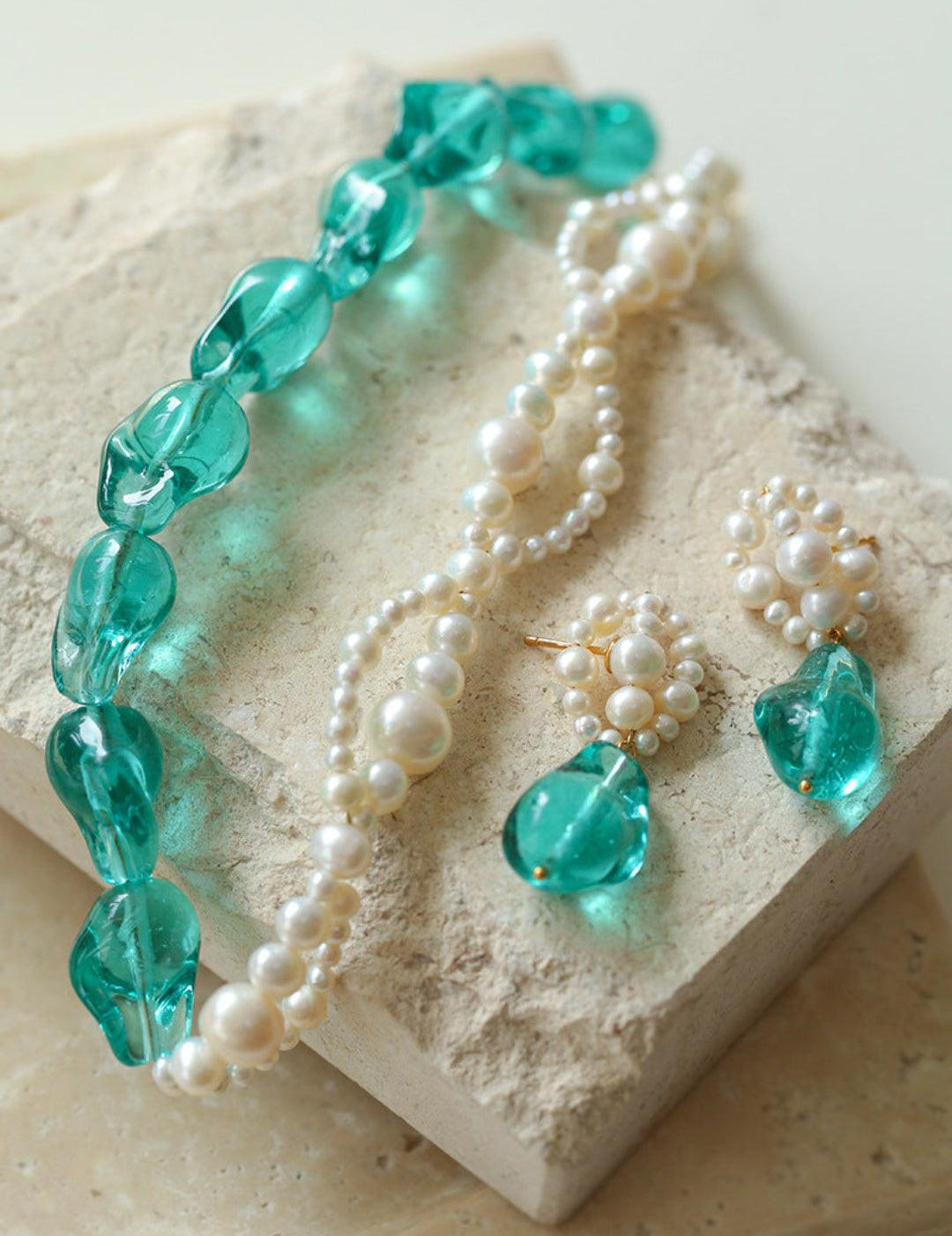Blue Glazed Pearl Necklace - Gembea Jewelry