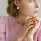 Splice white Mother of Pearl Checkerboard Earrings