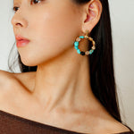 Tiger's eye Stone Blue Turquoise Irregular Round Earring