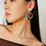 Tiger's eye Stone Blue Turquoise Irregular Round Earring