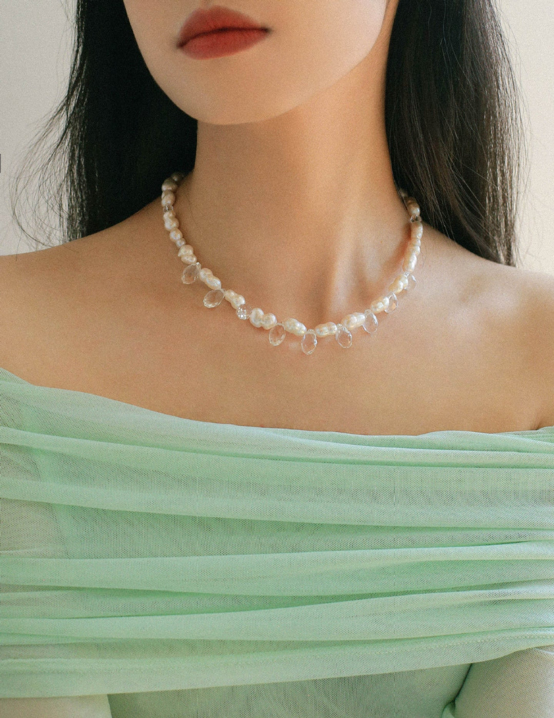 White Crystal Baroque Pearl Necklace