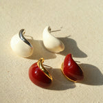 Cream White Wine Red Enamel Earrings