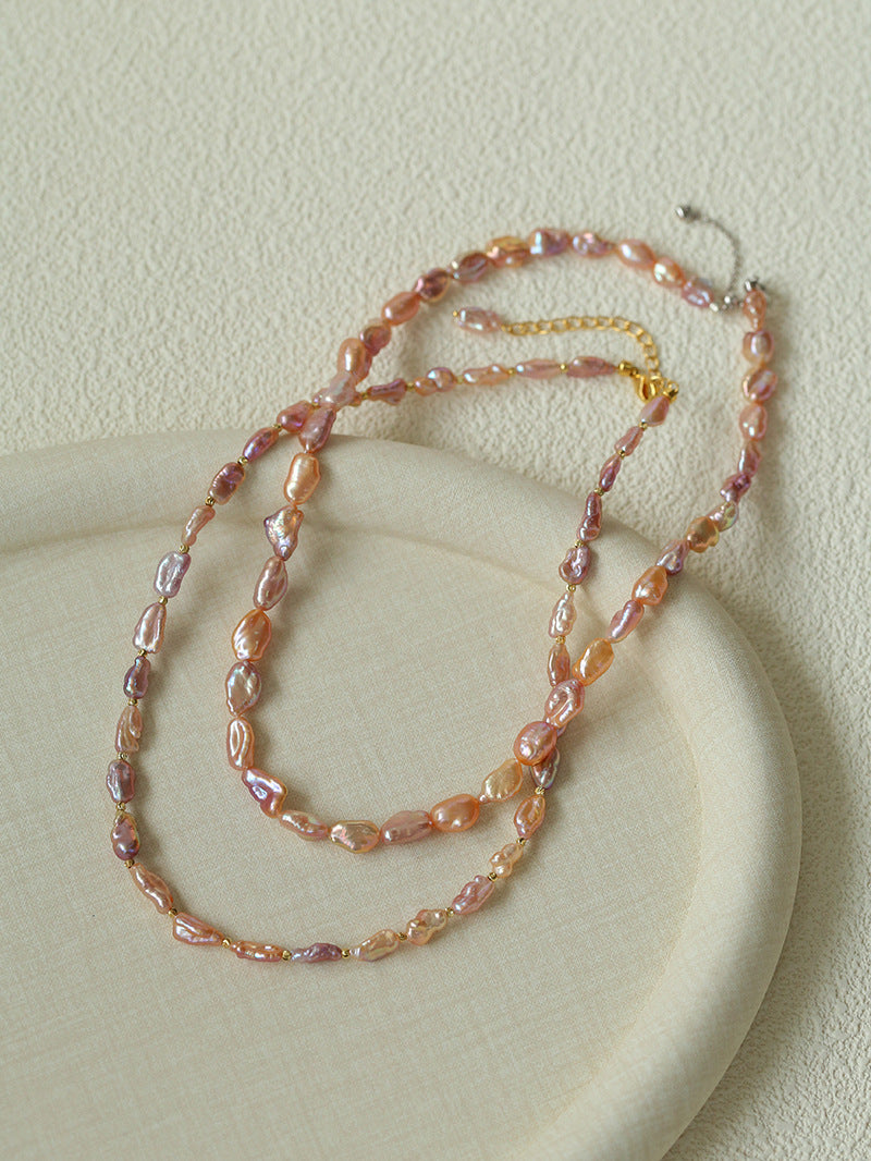 Purple-pink Irregular-shaped Pearl Necklace Gembea Jewelry