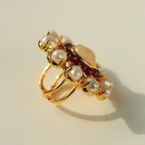 Natural Freshwater Pearl Garnet Stone Open Ring