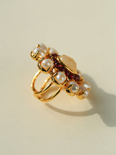 Natural Freshwater Pearl Garnet Stone Open Ring