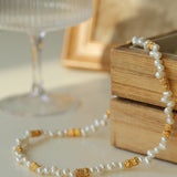 Lava Metal Gold Beans Scattered Pearl Necklace