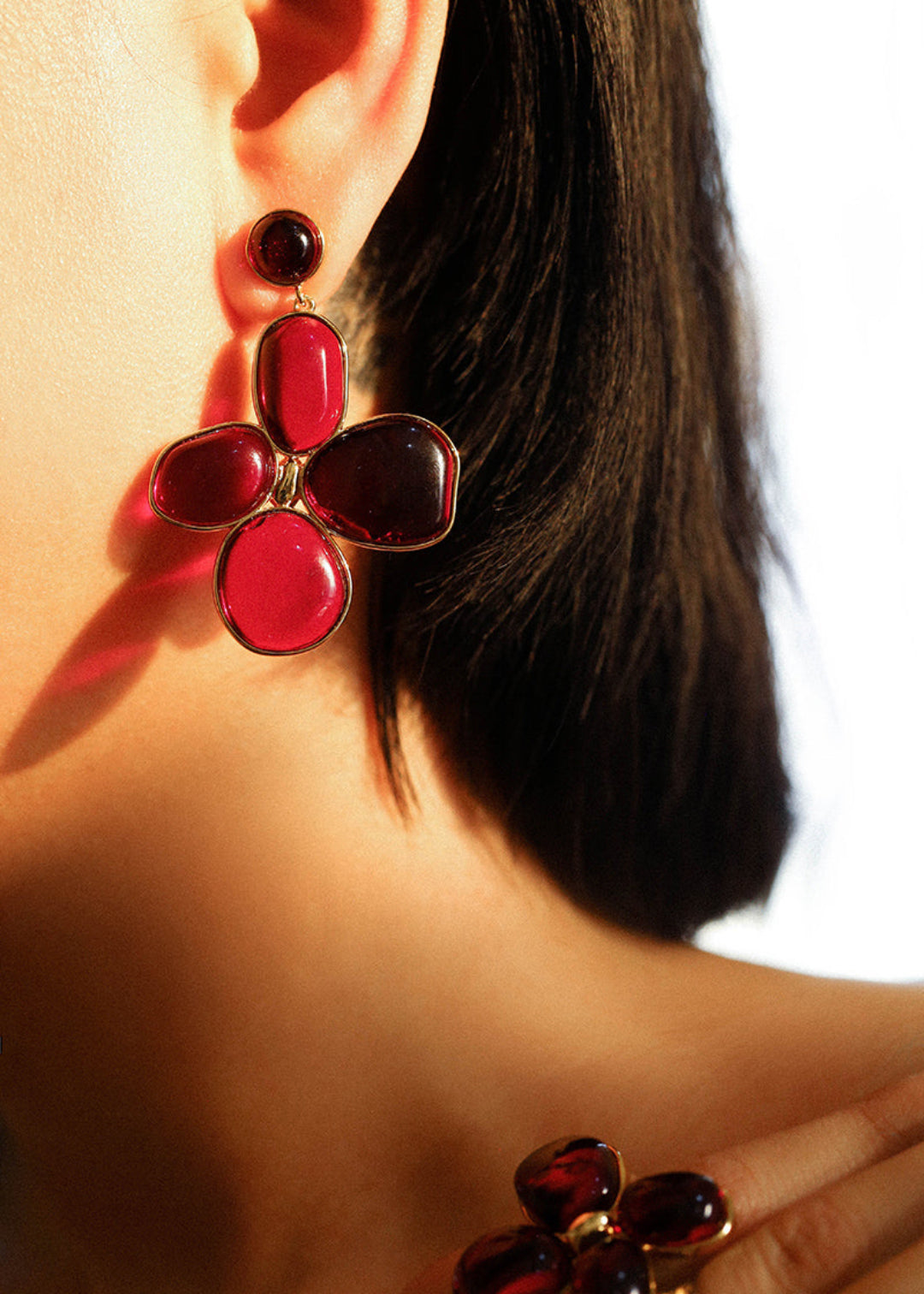 Red and Green Glazed Lilac Earrings