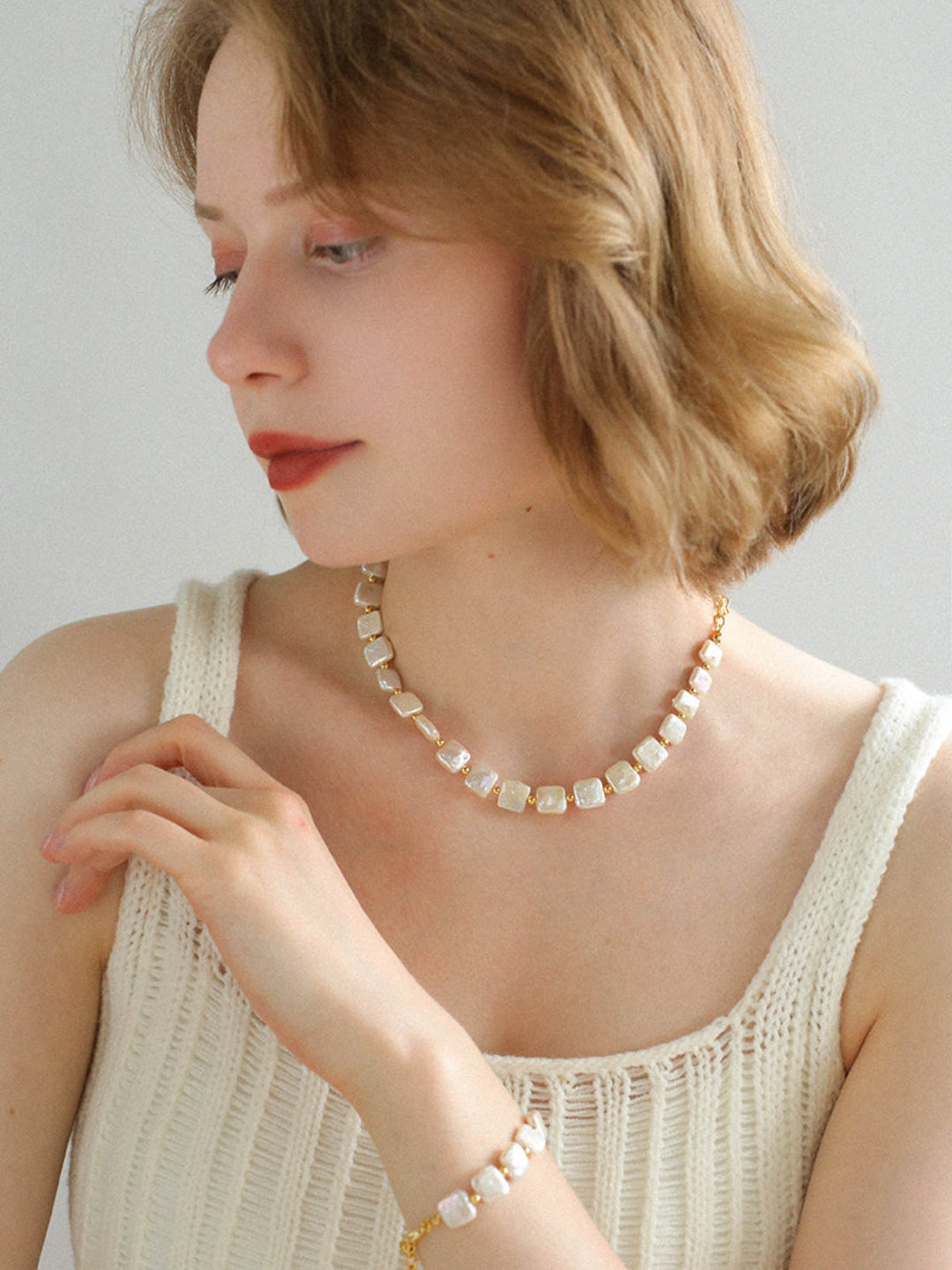 Natural Freshwater Square Pearl Necklace