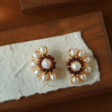 Natural Freshwater Pearl Garnet Stone Earrings