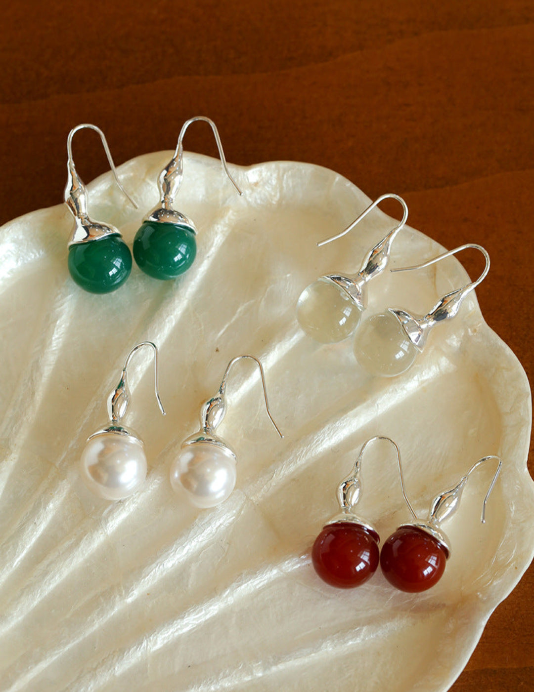 Red and Green Agate Gourd Ear Hook Earrings