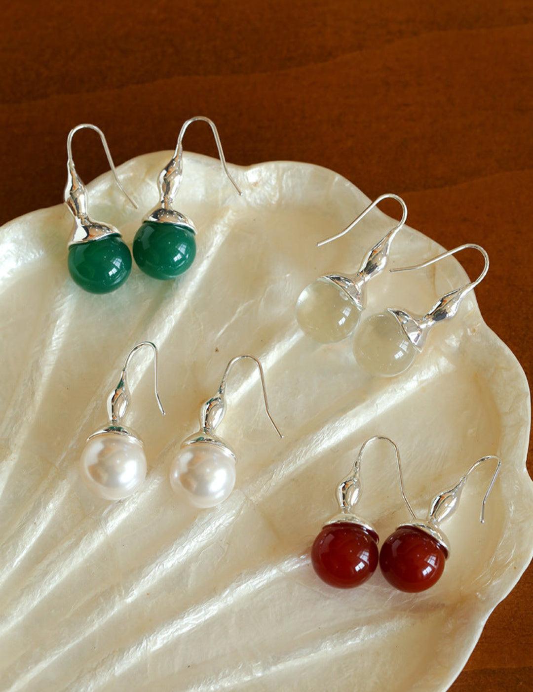Red and Green Agate Gourd Ear Hook Earrings - Gembea Jewelry