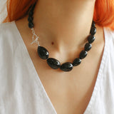 Water Drop Black Agate Beaded Choker Necklace