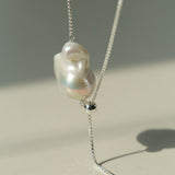 Long Pull Sterling Silver Chain Baroque Necklace