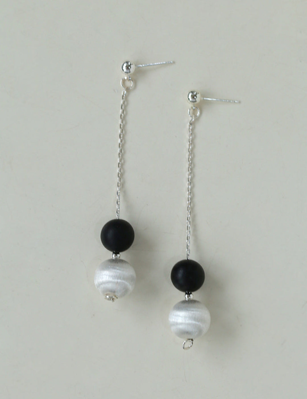 Ebony and Silver Ball Brushed Drop Earrings