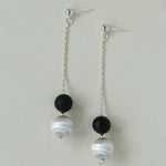 Ebony and Silver Ball Brushed Drop Earrings