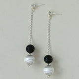 Ebony and Silver Ball Brushed Drop Earrings