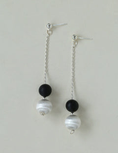 Ebony and Silver Ball Brushed Drop Earrings