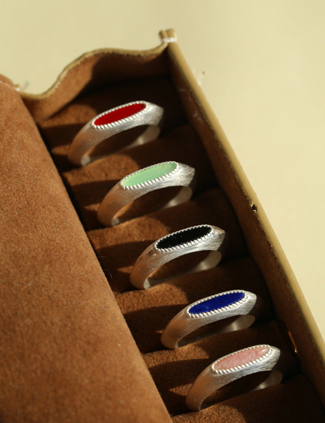 Gembea Jewelry Silver Brushed Oval Natural Stone Ring