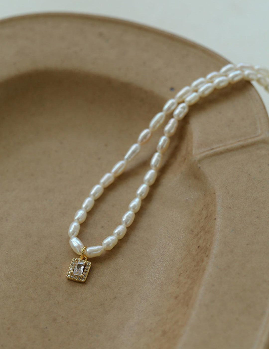 Zircon Pendant Pearl Beaded Necklace - Gembea Jewelry