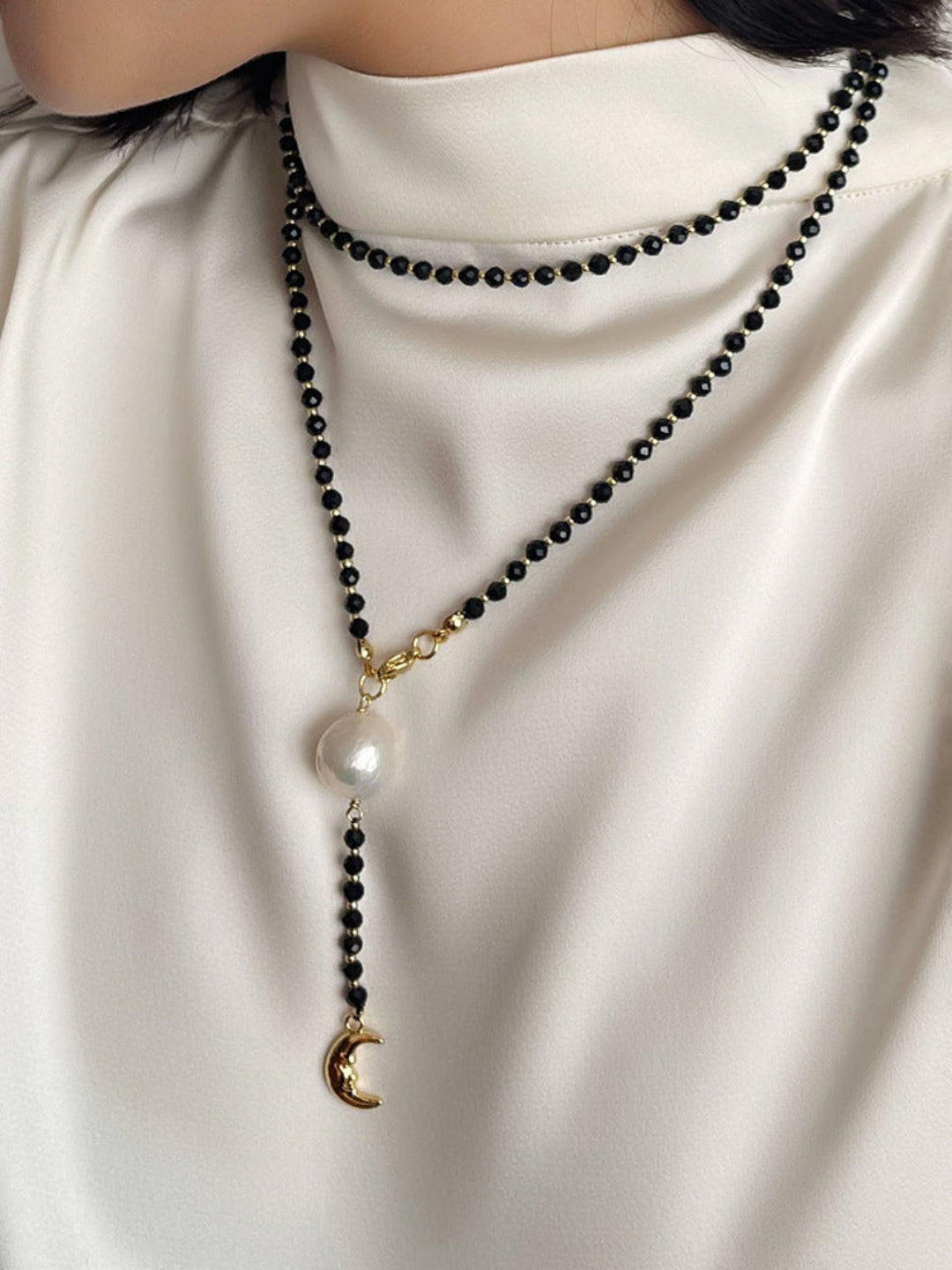 Long Black Agate Baroque Pearl Necklace