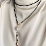 Long Black Agate Baroque Pearl Necklace