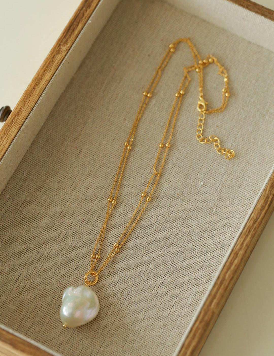 Double Chain Baroque Pendant Necklace - Gembea Jewelry
