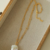 Double Chain Baroque Pendant Necklace