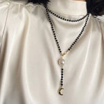 Long Black Agate Baroque Pearl Necklace