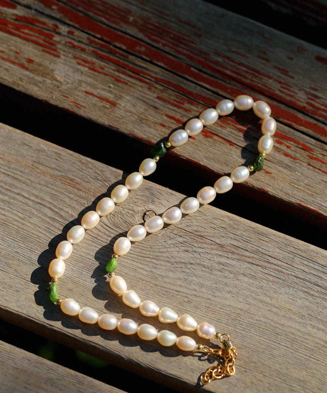 Green Stone Irregular Pearl Necklace-Gembea Jewelry