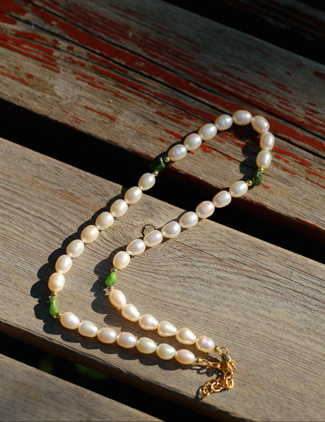 Green Stone Irregular Pearl Necklace-Gembea Jewelry