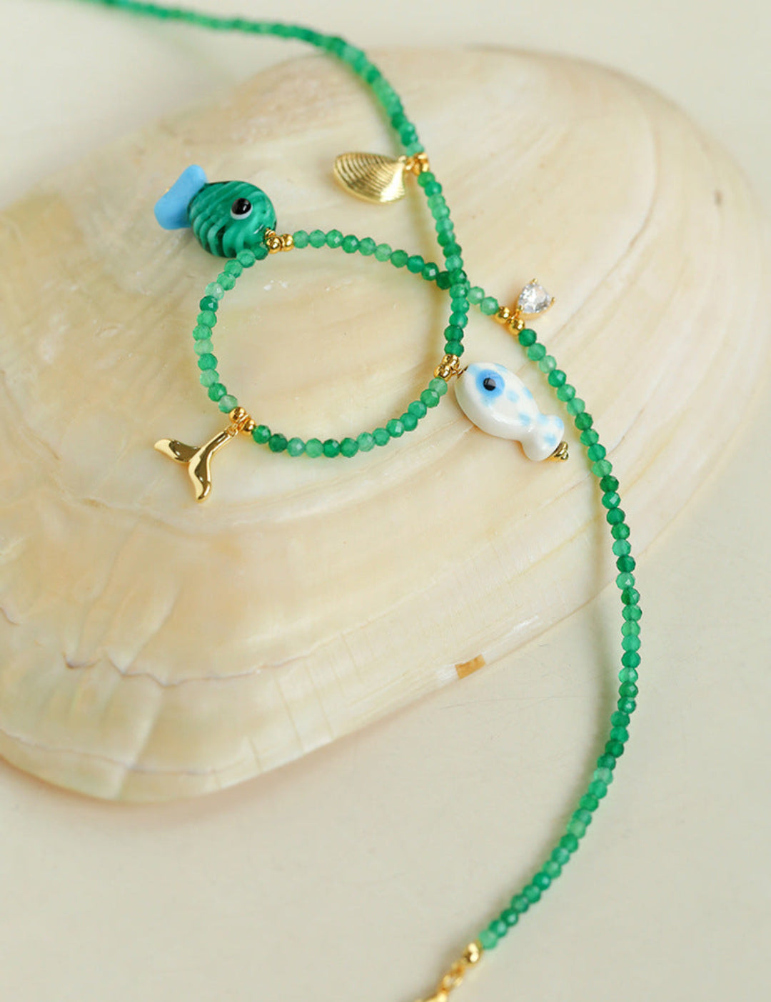 Gembea Jewelry Green Agate Glass Sea Animal Necklace