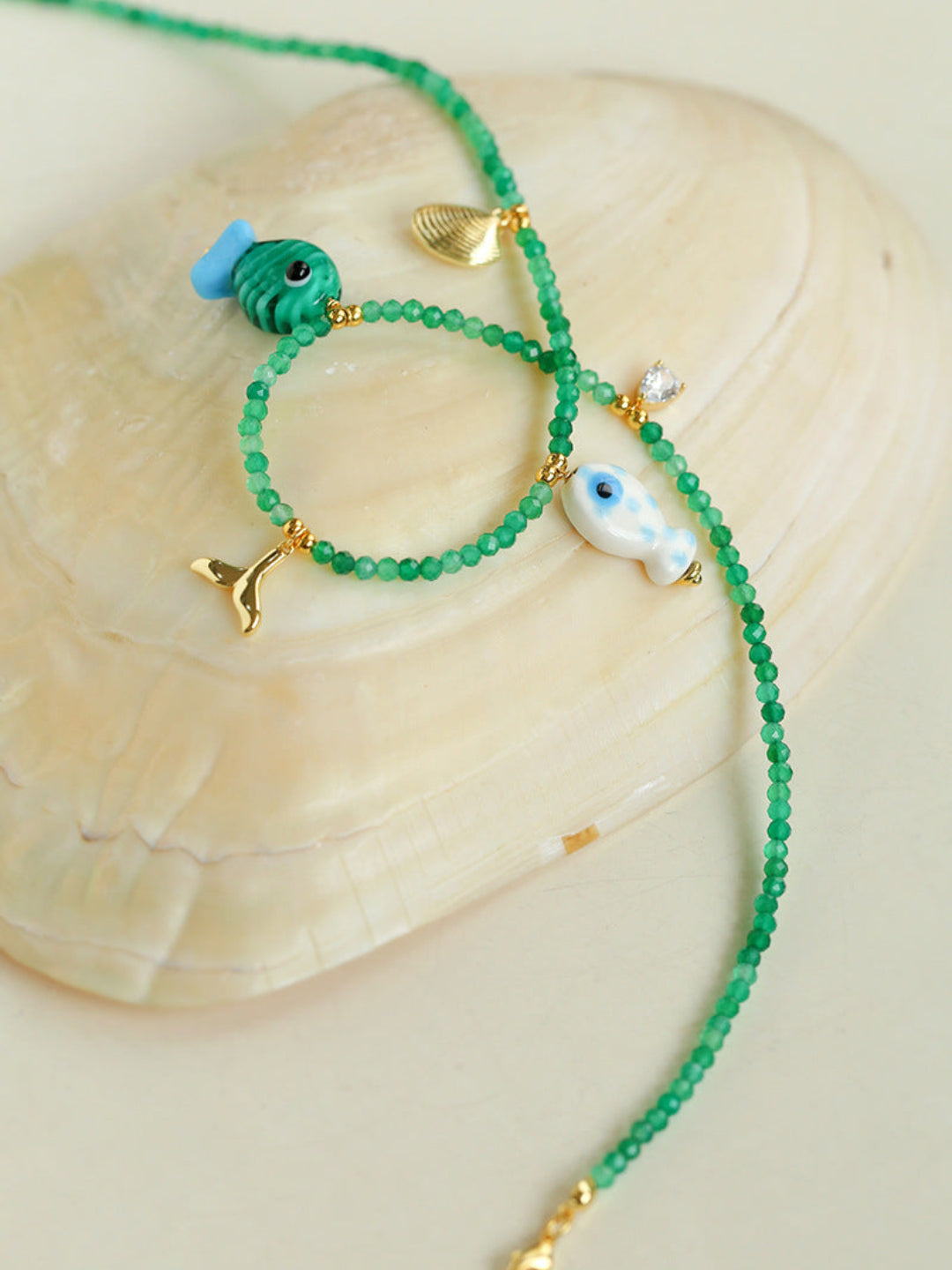 Gembea Jewelry Green Agate Glass Sea Animal Necklace