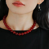 Vintage Red Agate Round Bead Necklace