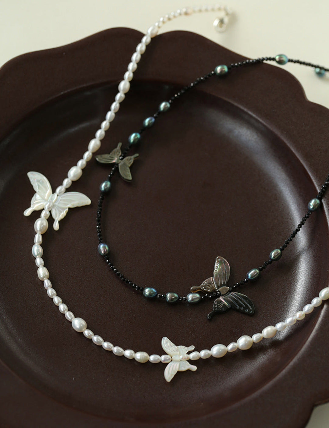 Black and White Butterfly Shell Pearl Necklace