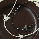 Black and White Butterfly Shell Pearl Necklace