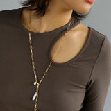 Rectangular Metal Chain Baroque Pearl Y Necklace