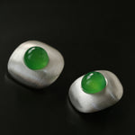 Brushed Metal Agate Stud Earrings