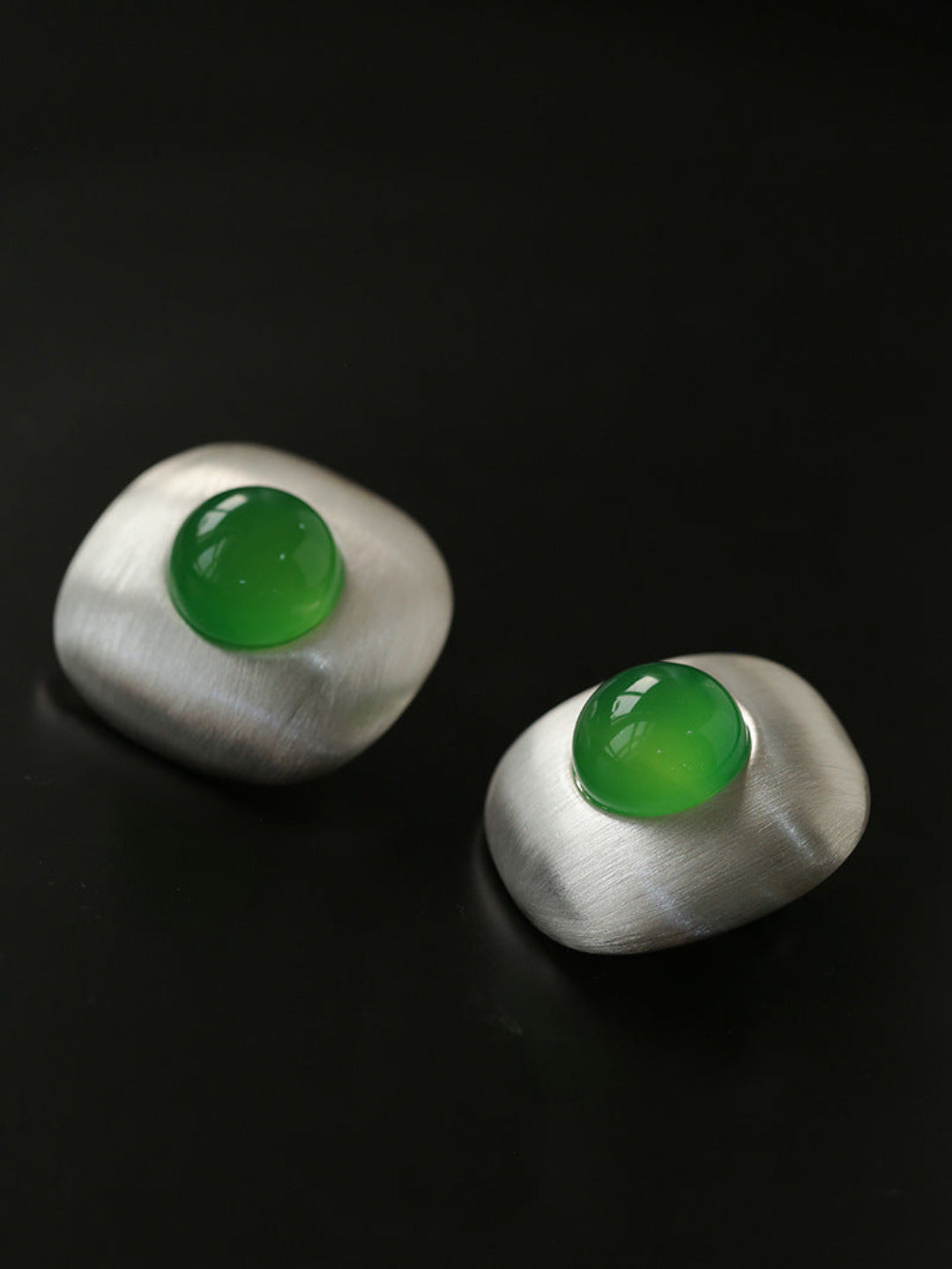 Brushed Metal Agate Stud Earrings