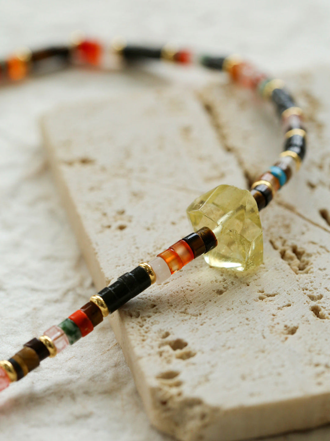 Bohemian-style Natural Stone Lemon Crystal Necklace-Gembea Jewelry