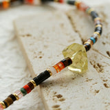 Bohemian-style Natural Stone Lemon Crystal Necklace-Gembea Jewelry