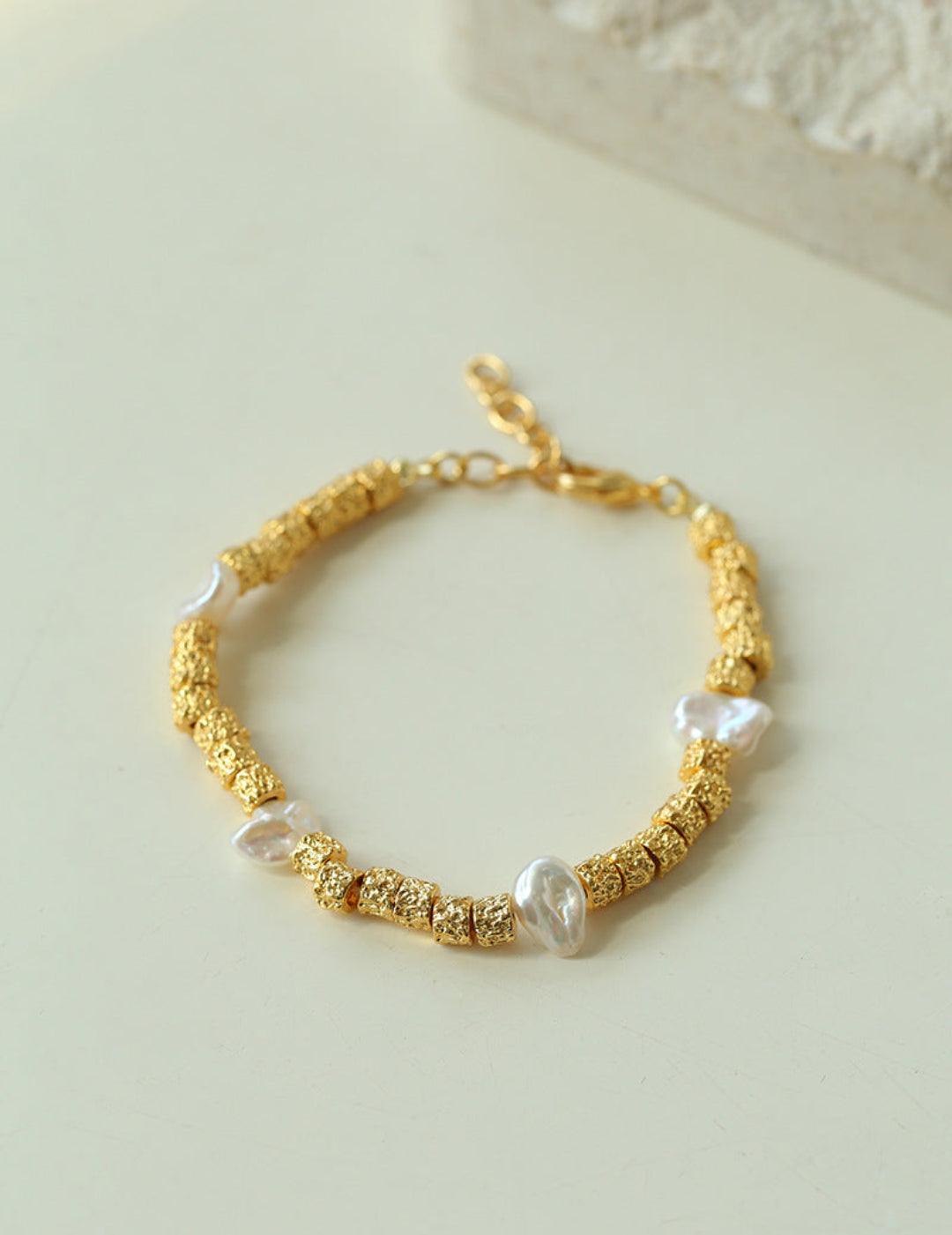 Vintage Gold Bean Irregular Pearl Bracelet - Gembea Jewelry