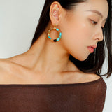 Tiger's eye Stone Blue Turquoise Irregular Round Earring