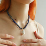 Shaped Lapis Lazuli Stone Baroque Pearl Necklace