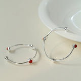 Red Agate Tiger Eye Stone Metal Hoop Earrings