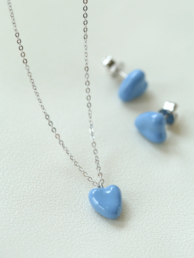 Blue Enamel Heart-shaped Necklace-Gembea Jewelry