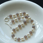 Grey Agate Artificial Pearl Beaded Necklace-Gembea Jewelry