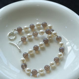 Grey Agate Artificial Pearl Beaded Necklace-Gembea Jewelry