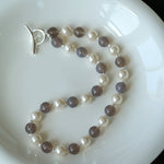 Grey Agate Artificial Pearl Beaded Necklace-Gembea Jewelry
