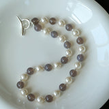 Grey Agate Artificial Pearl Beaded Necklace-Gembea Jewelry