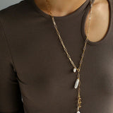 Rectangular Metal Chain Baroque Pearl Y Necklace